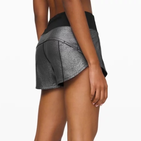 Lululemon Speed Up Short  Luminosity Foil Print Black Silver Black Size 4 - Picture 5 of 8